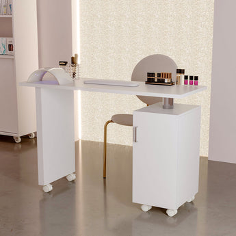 120cm White Manicure Rolling Table Salon Station with Storage