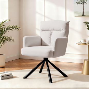 94cm H Upholstered Swivel Armchair with Black Legs, Beige