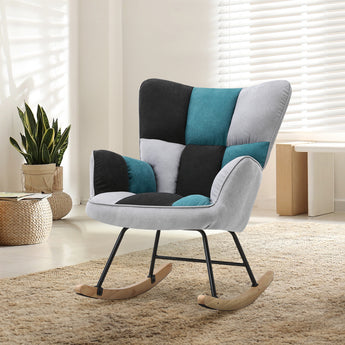 Modern Upholstered Nursery Rocking Chair Lounge chair Recliner Chair with High Backrest