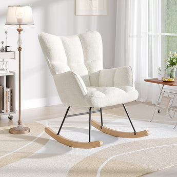 Modern Upholstered Nursery Rocking Chair Lounge chair Recliner Chair with High Backrest