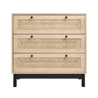 Natural Woven Sideboard Storage Cabinet with 3 Drawers