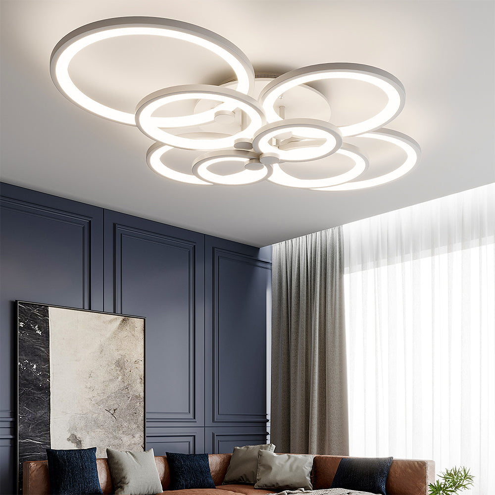 8 Lights Circular LED Light Adjustable Semi Flush Mount Ceiling Light Remote
