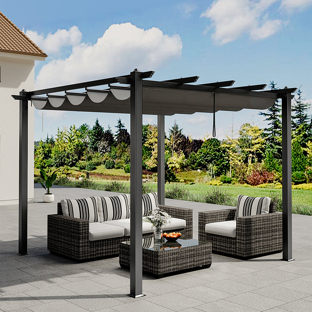 228CM Height Aluminum Framed Garden Pergola Retractable Canopy