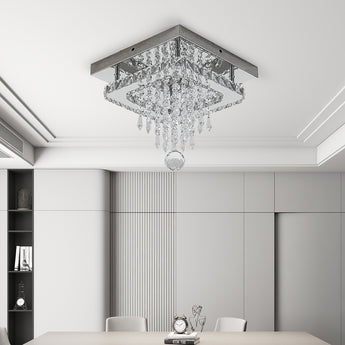 25cm W Square Crystal Ceiling Light with Droplets