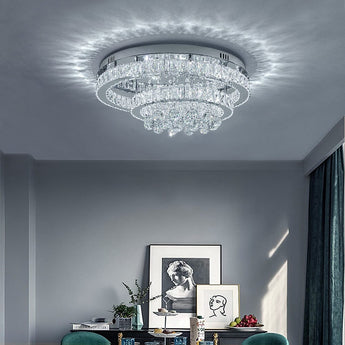 Double Tier Round Crystal Ceiling Light with Pendants Living and Home 