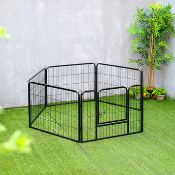 Black Square Tube Pet Dog Fence - Set of 6 Panels (80cm x 60cm Each) Living and Home 