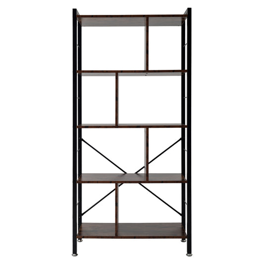 5-Tier Metal-Framed Bookcase Open Bookshelf
