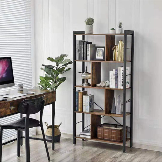 5-Tier Metal-Framed Bookcase Open Bookshelf