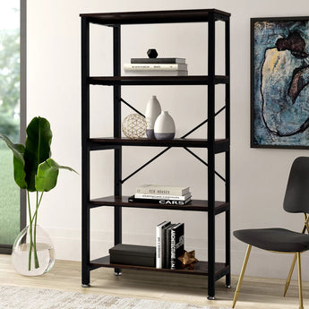 Industrial-Style 5-Tier Vintage Iron Bookshelf with E1 Grade PB Boards