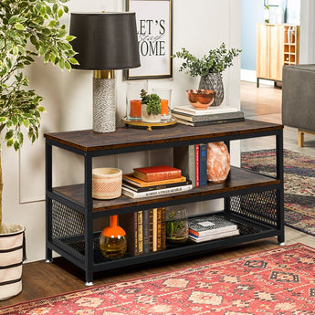 Modern Corner TV Stand Wood Industrial Console Table