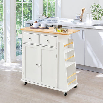 88cm W Natural Rolling Kitchen Trolley with Rubber Wood Top Kitchen Trolleys Living and Home 