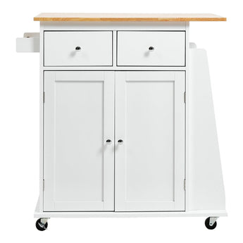 88cm W Natural Rolling Kitchen Trolley with Rubber Wood Top Kitchen Trolleys Living and Home 