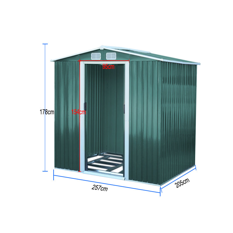 257CM Wide Metal Garden Tools Storage Shed Gabled Roof Top