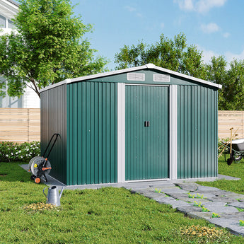 257CM Wide Metal Garden Tools Storage Shed with Gabled Roof Top