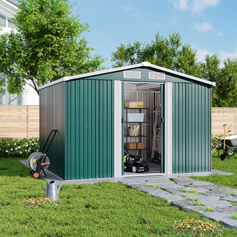 257CM Wide Metal Garden Tools Storage Shed with Gabled Roof Top