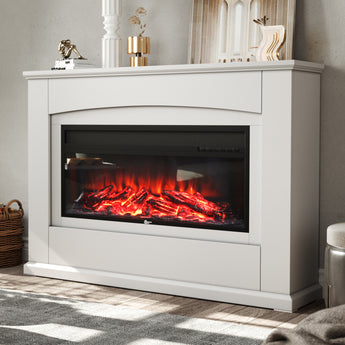 Electric Fireplace with White Wooden Mantel