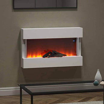 Wall Mounted Electric Fireplace Mantel with Pebbles Logs Display Living and Home 