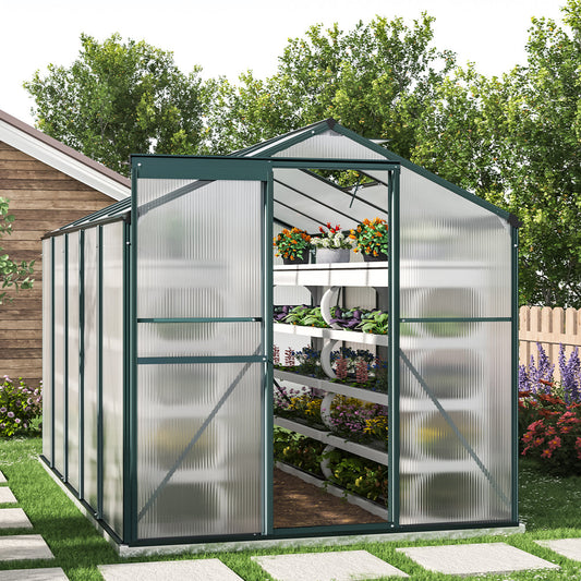 Aluminium Hobby Greenhouse with Base and 2 Vents and Rain Gutter Setting, 10 x 6 ft