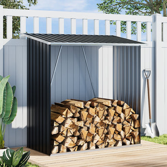 Green/Black 164CM Wide Metal Garden Firewood Log Storage Shed