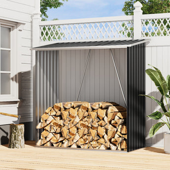 Green/Black 164CM Wide Metal Garden Firewood Log Storage Shed