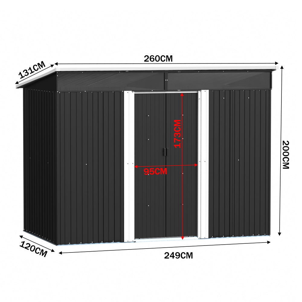 260CM Wide Metal Garden Storage Shed Lockable Sliding Doors