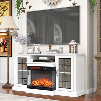 24 Inch White Electric Fireplace Suite with TV Stand and Internal Storage