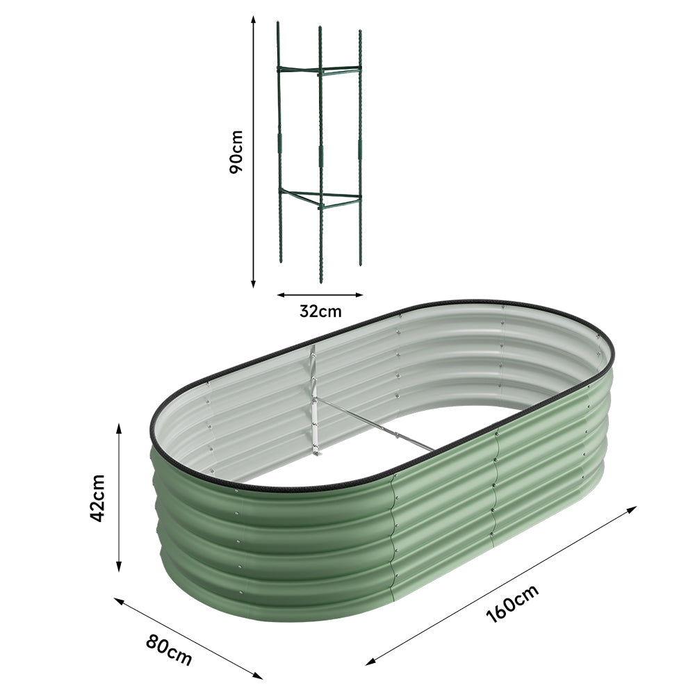 42CM Height Light Green Galvanized Steel Oval Raised Garden Bed