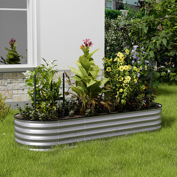 42CM Height Silver Galvanized Steel Oval Raised Garden Bed