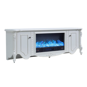 Elegant White Resin Carved TV Stand with Integrated Fireplace Cabinet Smallbee UK 