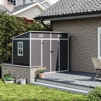 237cm W Outdoor Waterproof Plastic Garden Storage Shed, Light Grey