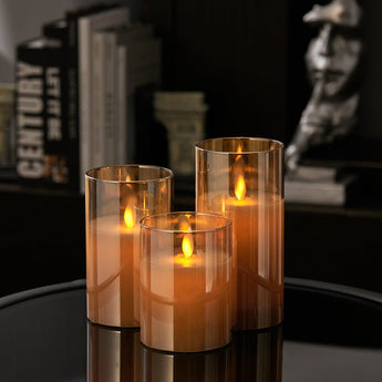 Luxe LED Flickering Flame Candle Set with Remote Living and Home Gold 