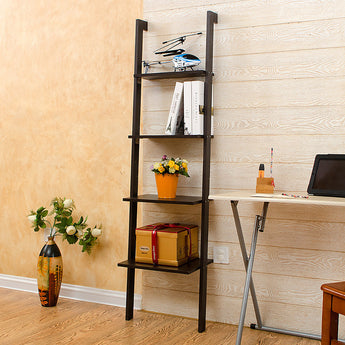 4-Tier Book Display Shelf Rustic Black Wall Ladder