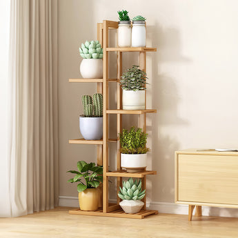 Rustic Wooden Multi-Tiered Flower Stand Plant, Pot Display Ladder Shelves