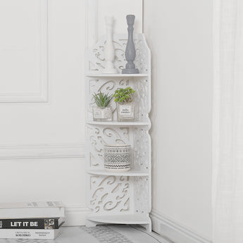 4-Tier White Corner Plant Display Stand Indoor Bookshelf