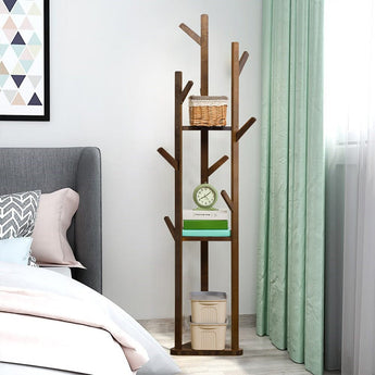 Wooden Coat Rack Stand with 3 Shelves for Entryway Living and Home 