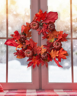 Fall Maple Leaf Pumpkin Wreath Artificial Wreath Front Door Decoration Living and Home 