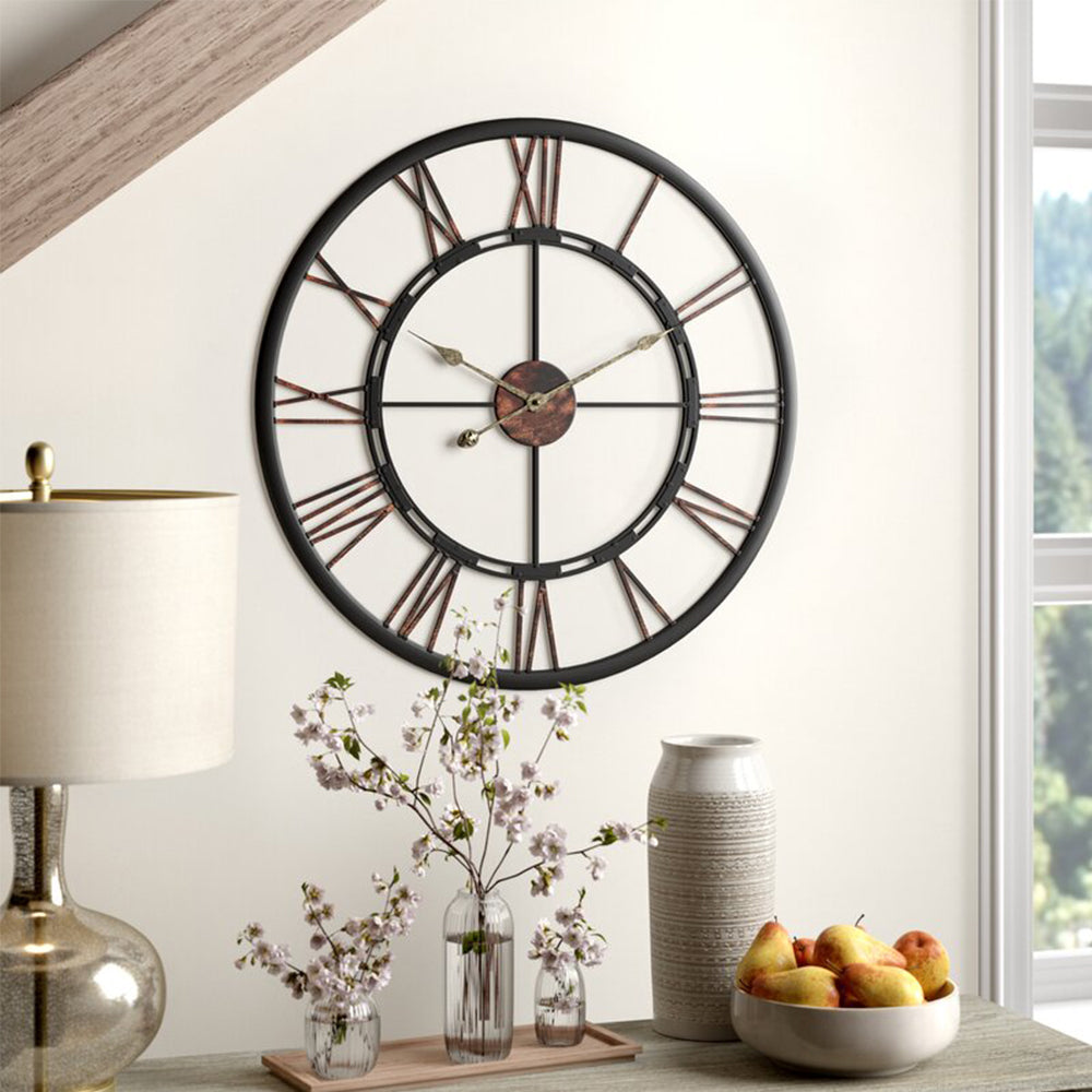 Large Vintage Decorative Roman Numerals Clock Retro Style Wall Clock Silent Movement