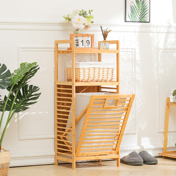 Bamboo Laundry Hamper Basket with Pull-Out Liner Bag