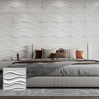 Art 3D 50cm*50cm PVC Wave Wall Paneling of 12 Pcs，DIY Matter White