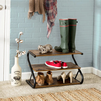 Rustic S-frame Shoe Rack 3-Tier Shelf Living and Home 