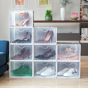 12 Pack Clear Plastic Stackable Shoe Storage Boxes