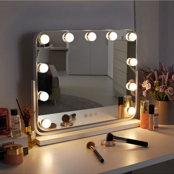 Hollywood Vanity Mirror with 15 Lights - White,Touch Control,47x 38cm