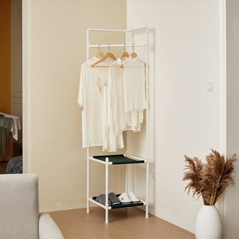 Corner Clothing Rack with 2 Tier Shelves