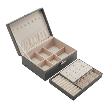 Lockable Double Tier Faux Leather Jewellery Organizer