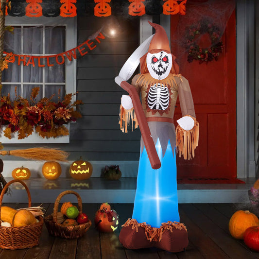 10ft Halloween Lighted Scarecrow Grim Reaper Inflatable with Scythe