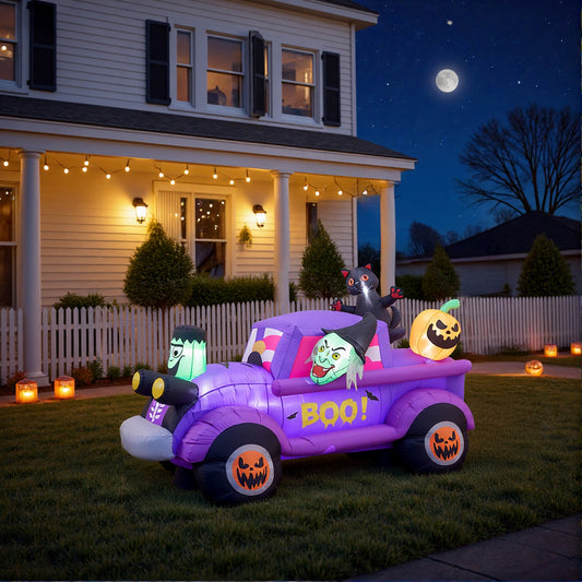 5ft Halloween Witch Driving a Car with Horror Frankenstein Build-In LED