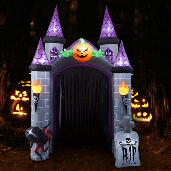 11ft Inflatable Halloween Haunted House Castle Decoration with Build-In LED