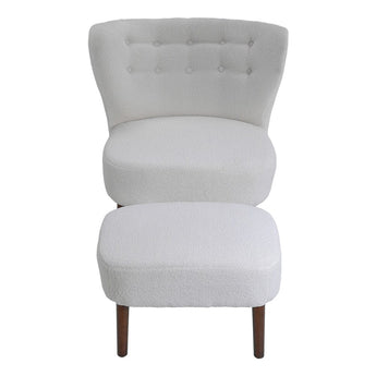 White Boucle Teddy Upholstered Accent Chair with Footstool Lounge Chairs Living and Home 