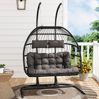 Outdoor Hanging 2-Seater Swing Chair Egg Chair with U-Shaped Stand