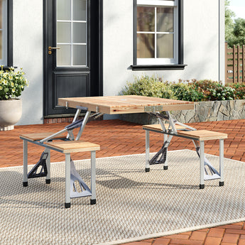 Outdoor Convenient Folding Wooden Table Benches Set